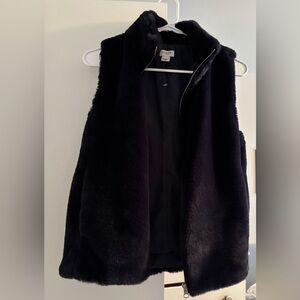 J. Crew Women's Faux Fur Fleece Vest navy blue xs